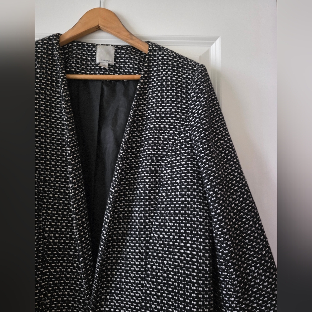 Halogen Womens Long Blazer Jacket Size M White and Black Preppy Chic - Picture 2 of 12